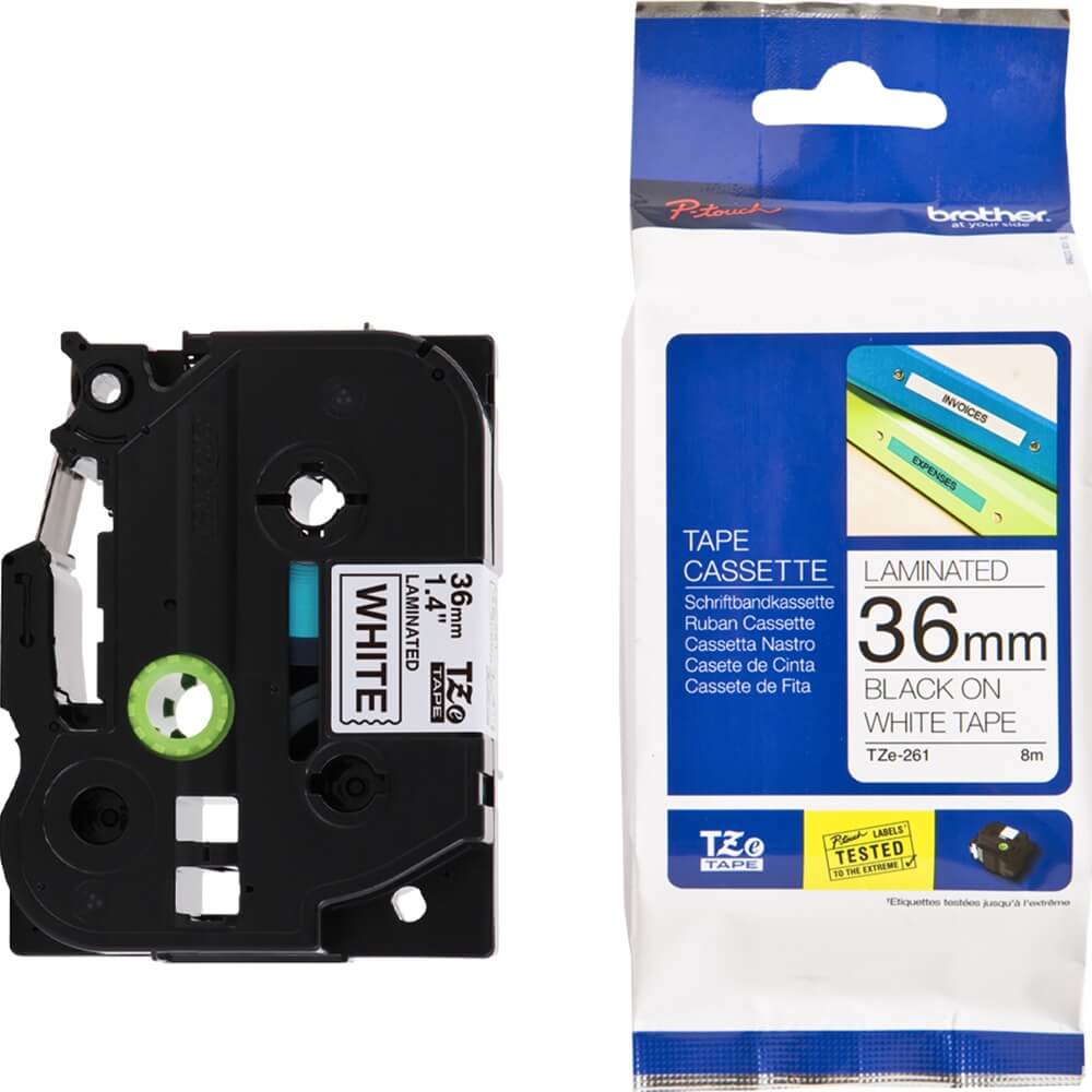 Fita Brother TZE 261 36mm Preto/Branco - Impressorajato